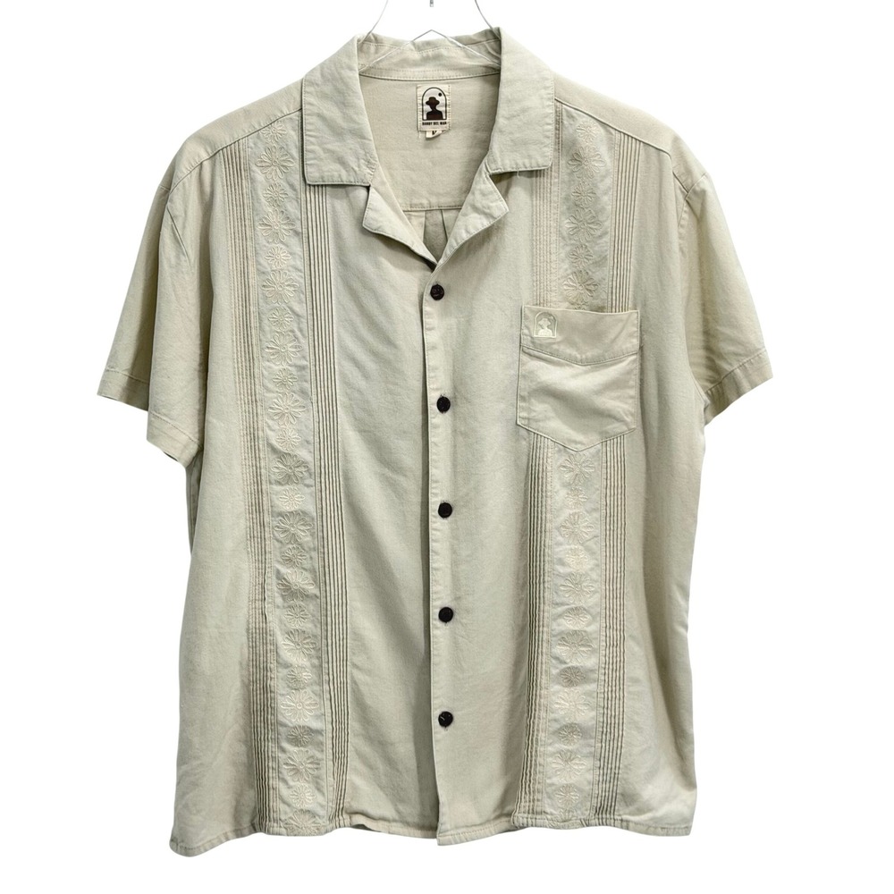 Dandy Del Mar Brisa Shirt Men M Beige Linen Cotton Embroidered Floral Camp